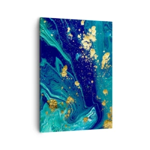 Cuadro sobre lienzo - Impresión de Imagen - Una composición abstracta con acentos azules, verdes y dorados. - 50x70cm - Pétalos de sol  - Decoración de pared moderna para salón y dormitorio ARTTOR