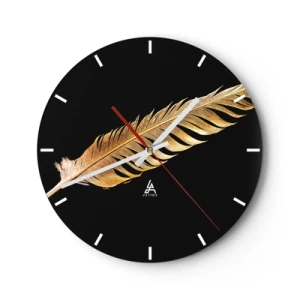 Reloj de pared - Reloj de vidrio - Pluma dorada sobre fondo negro - 30x30cm - Pluma de alta calidad - Decoración de pared moderna para salón, cocina y dormitorio ARTTOR