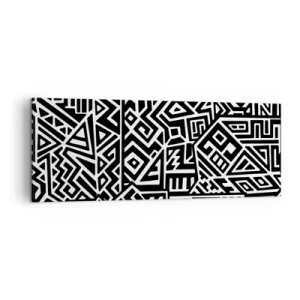 Cuadro sobre lienzo - Impresión de Imagen - Patrones geométricos en blanco y negro inspirados en la cultura precolombina. - 140x50cm - Composición precolombina - Decoración de pared moderna para salón y dormitorio ARTTOR