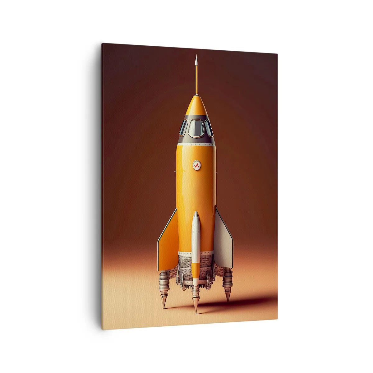 Cuadro sobre lienzo - Impresión de Imagen - Un cohete de estilo retro sobre un fondo de tonos marrones. - 70x100cm - Comienza con un sueño - Decoración de pared moderna para salón y dormitorio ARTTOR