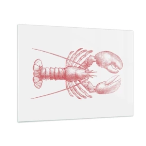 Cuadro sobre vidrio - Impresiones sobre Vidrio - Boceto de una langosta en rojo sobre un fondo claro. - 70x50cm - La reina de los fondos rocosos - Decoración de pared moderna para salón y dormitorio ARTTOR
