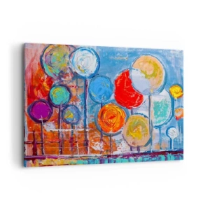 Cuadro sobre lienzo - Impresión de Imagen - Árboles abstractos coloridos sobre un fondo azul - 120x80cm - Milagros en un palo - Decoración de pared moderna para salón y dormitorio ARTTOR