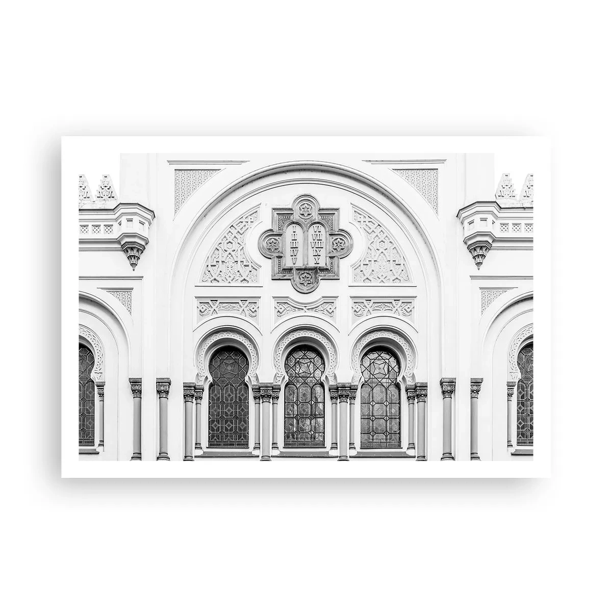 Póster - Detalles arquitectónicos de la fachada en estilo monocromático. - 100x70cm - En la frontera de las culturas - Decoración de pared moderna para salón y dormitorio ARTTOR