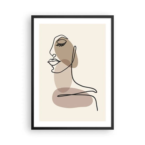Póster en marco negro - Un retrato minimalista de una mujer en tonos marrones abstractos. - 50x70cm - Una línea de hermosura - Decoración de pared moderna para salón y dormitorio ARTTOR