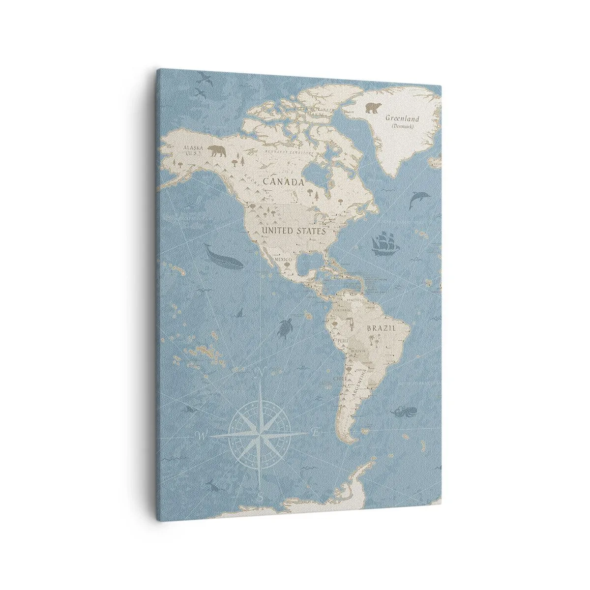 Cuadro sobre lienzo - Impresión de Imagen - Mapa del mundo decorativo en tonos azules y beige - 50x70cm - Un mundo al alcance de la mano - Decoración de pared moderna para salón y dormitorio ARTTOR