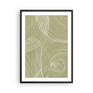Póster en marco negro - Una composición abstracta en tonos verdes con líneas dinámicas. - 50x70cm - Abstracción intrincada en blanco - Decoración de pared moderna para salón y dormitorio ARTTOR