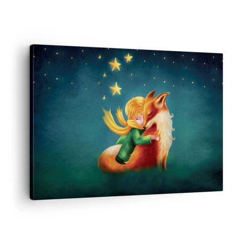 Cuadro sobre lienzo - Impresión de Imagen - Un niño con un zorro en un entorno mágico con estrellas. - 70x50cm - El Principito - Decoración de pared moderna para salón y dormitorio ARTTOR