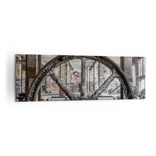 Cuadro sobre lienzo - Impresión de Imagen - Un antiguo mecanismo en un interior industrial abandonado. - 160x50cm - La vida secreta de una fábrica - Decoración de pared moderna para salón y dormitorio ARTTOR