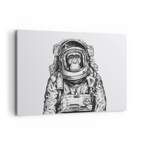 Cuadro sobre lienzo - Impresión de Imagen - Gráfico de un astronauta en un traje espacial con cabeza de mono. - 120x80cm - Evolución alternativa - Decoración de pared moderna para salón y dormitorio ARTTOR