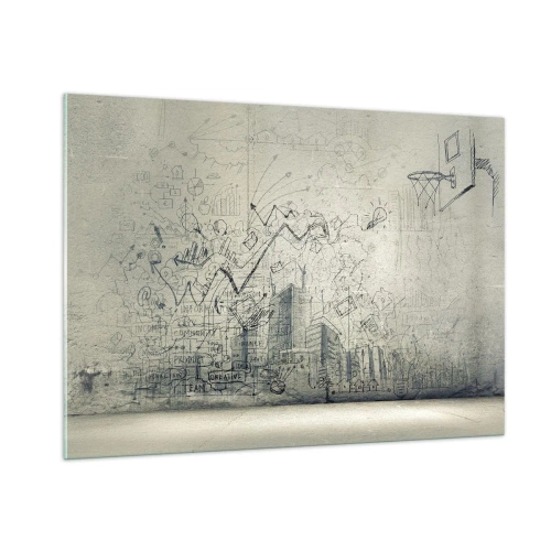 Cuadro sobre vidrio - Impresiones sobre Vidrio - Boceto gráfico con elementos empresariales y creativos. - 100x70cm - Mi gloriosa vida en la ciudad - Decoración de pared moderna para salón y dormitorio ARTTOR