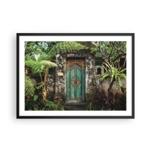 Póster en marco negro - Puertas decorativas rodeadas de vegetación tropical. - 70x50cm - Una puerta a un mundo exótico - Decoración de pared moderna para salón y dormitorio ARTTOR