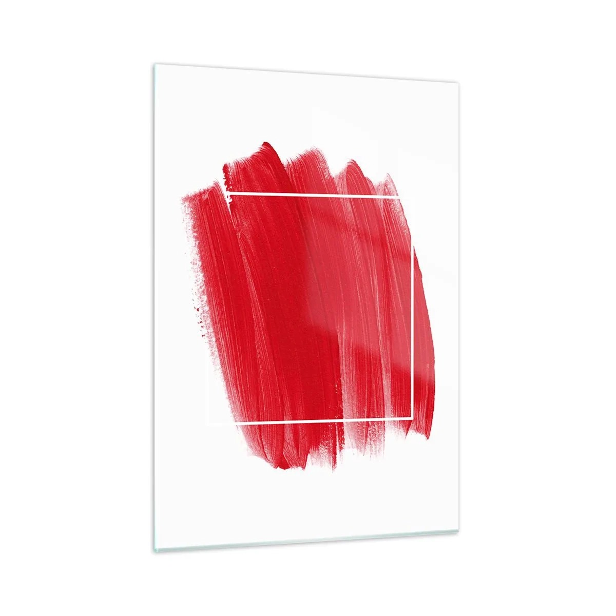 Cuadro sobre vidrio - Impresiones sobre Vidrio - Mancha roja abstracta con un marco blanco - 50x70cm - Fuera del marco - Decoración de pared moderna para salón y dormitorio ARTTOR