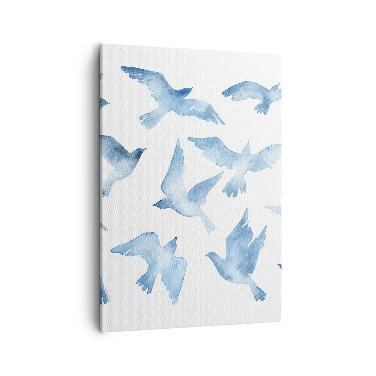 Cuadro sobre lienzo - Impresión de Imagen - Una acuarela sutil que representa pájaros voladores. - 50x70cm - Pájaros azules - Decoración de pared moderna para salón y dormitorio ARTTOR