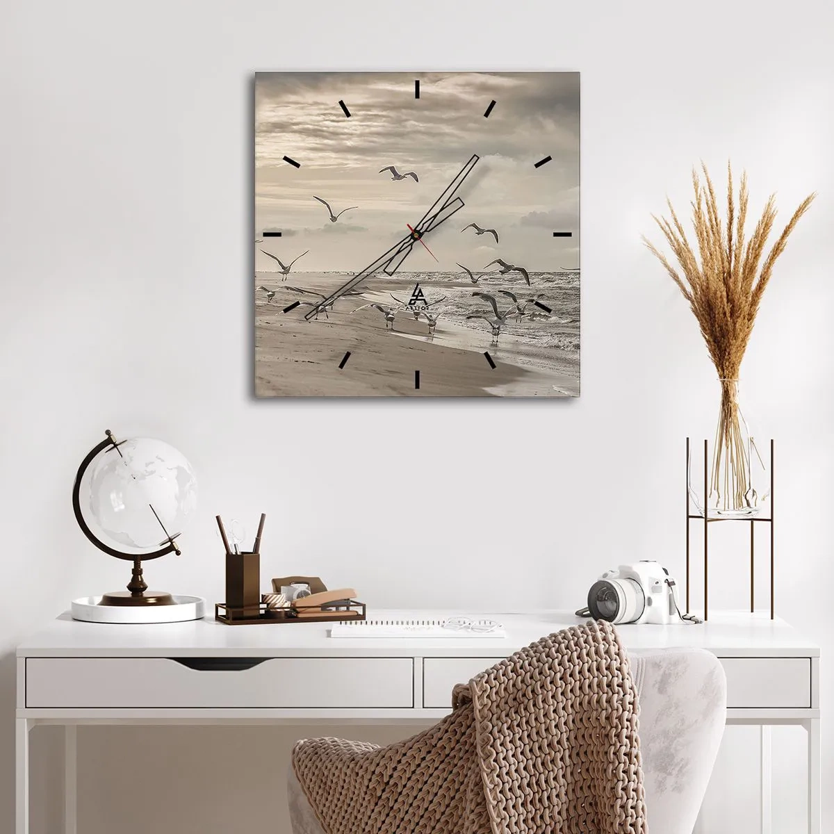 Reloj de pared - Reloj de vidrio - El sonido del mar, el canto de los pájaros - 30x30 cm