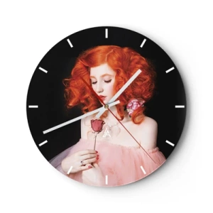 Reloj de pared - Reloj de vidrio - Retrato de una mujer con rizos rojos y una rosa en la mano. - 30x30cm - En estilo barroco - Decoración de pared moderna para salón, cocina y dormitorio ARTTOR