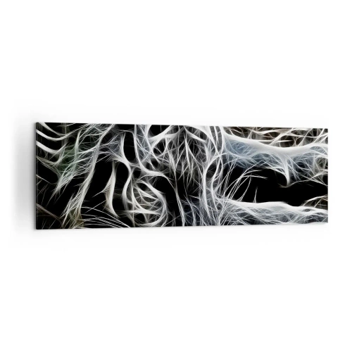 Cuadro sobre lienzo - Impresión de Imagen - Un patrón abstracto que representa la silueta de un gato sobre un fondo negro. - 160x50cm - Un estudio sobre la ligereza felina - Decoración de pared moderna para salón y dormitorio ARTTOR