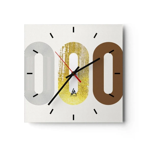Reloj de pared - Reloj de vidrio - Motivo abstracto de tres formas geométricas - 30x30cm - ¡Ooo! - Decoración de pared moderna para salón y dormitorio ARTTOR