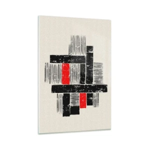 Cuadro sobre vidrio - Impresiones sobre Vidrio - Composición geométrica abstracta en negro y rojo. - 80x120cm - Rojo y negro - Decoración de pared moderna para salón y dormitorio ARTTOR