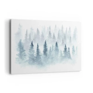 Cuadro sobre lienzo - Impresión de Imagen - Bosques de coníferas bañados por una delicada niebla. - 120x80cm - Envuelto en la niebla - Decoración de pared moderna para salón y dormitorio ARTTOR