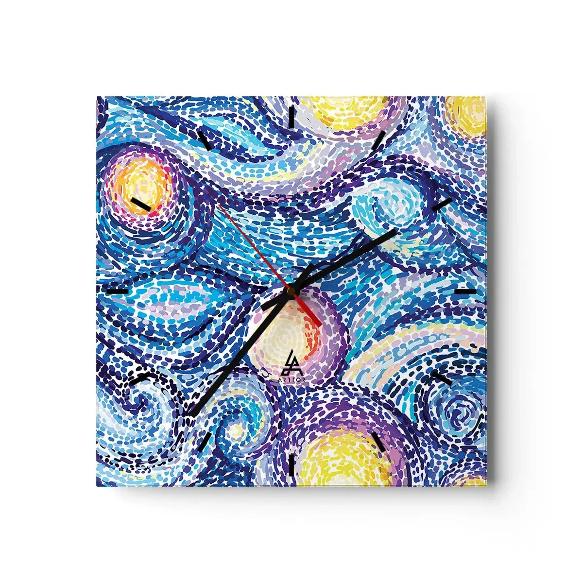 Reloj de pared - Reloj de vidrio - Una interpretación artística del cielo estrellado al estilo de Van Gogh - 30x30cm - De un cuadro de Van Gogh - Decoración de pared moderna para salón y dormitorio ARTTOR