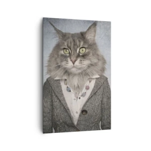 Cuadro sobre lienzo - Impresión de Imagen - Un tríptico con figuras de animales con ropas elegantes sobre un fondo estilizado. - 80x120cm - Las pieles vuelven a estar de moda - Decoración de pared moderna para salón y dormitorio ARTTOR