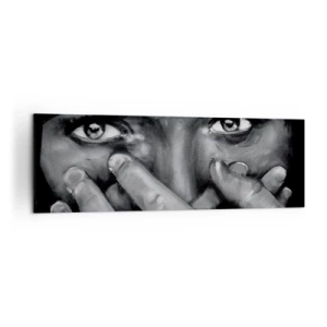 Cuadro sobre lienzo - Impresión de Imagen - Retrato en blanco y negro de una mujer cubriéndose la cara con las manos. - 160x50cm - No diré quién lo pintó - Decoración de pared moderna para salón y dormitorio ARTTOR