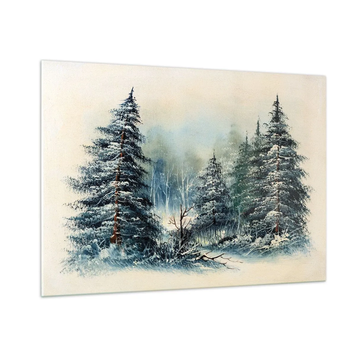 Cuadro sobre vidrio - Impresiones sobre Vidrio - Bosque invernal con árboles cubiertos de nieve contra el cielo. - 100x70cm - Preparados para la Navidad - Decoración de pared moderna para salón y dormitorio ARTTOR