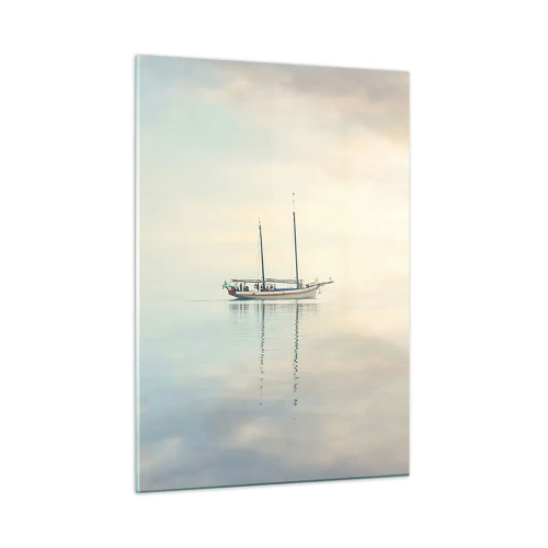 Cuadro sobre vidrio - Impresiones sobre Vidrio - Un velero a la deriva en un mar tranquilo al amanecer. - 50x70cm - En un mar de silencio - Decoración de pared moderna para salón y dormitorio ARTTOR