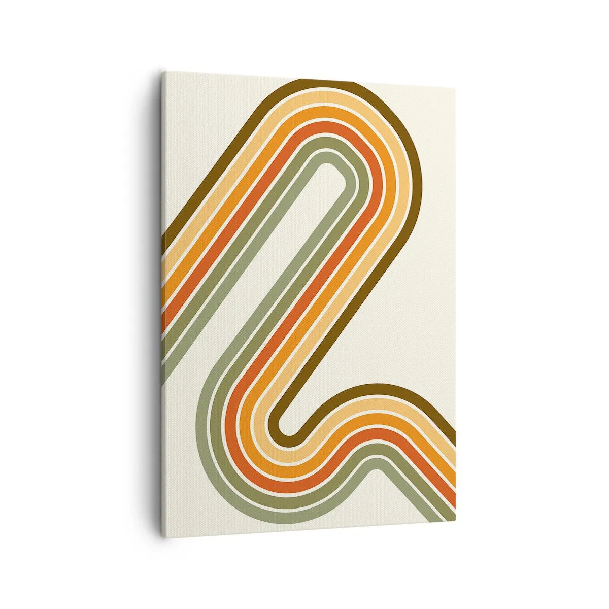 Cuadro sobre lienzo - Impresión de Imagen - Patrón geométrico en tonos verde, naranja y beige sobre un fondo claro. - 50x70cm - Zigzagueando hasta su destino - Decoración de pared moderna para salón y dormitorio ARTTOR
