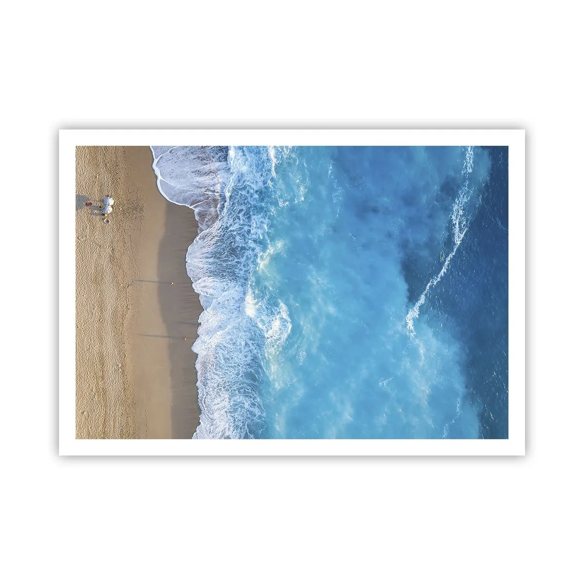 Póster - Una vista de pájaro de la playa y las olas del mar. - 100x70cm - El poder del azul - Decoración de pared moderna para salón y dormitorio ARTTOR