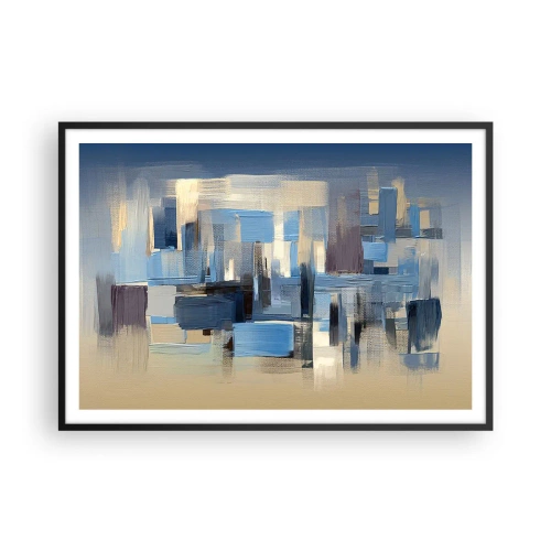 Póster en marco negro - Formas geométricas en tonos azules y beige. - 100x70cm - Construcción azul - Decoración de pared moderna para salón y dormitorio ARTTOR