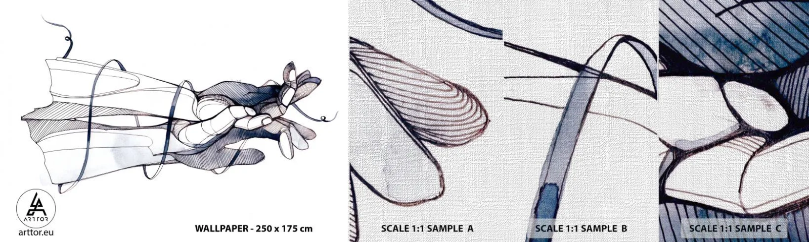 Muestra de fotomural Premium Canvas - Un estudio sobre el contacto - Abstracción, Manos, Gráficos - 100x30 cm