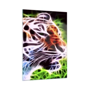 Cuadro sobre vidrio - Impresiones sobre Vidrio - Un tigre en colores neón y luminosos. - 50x70cm - Un aura amenazante - Decoración de pared moderna para salón y dormitorio ARTTOR