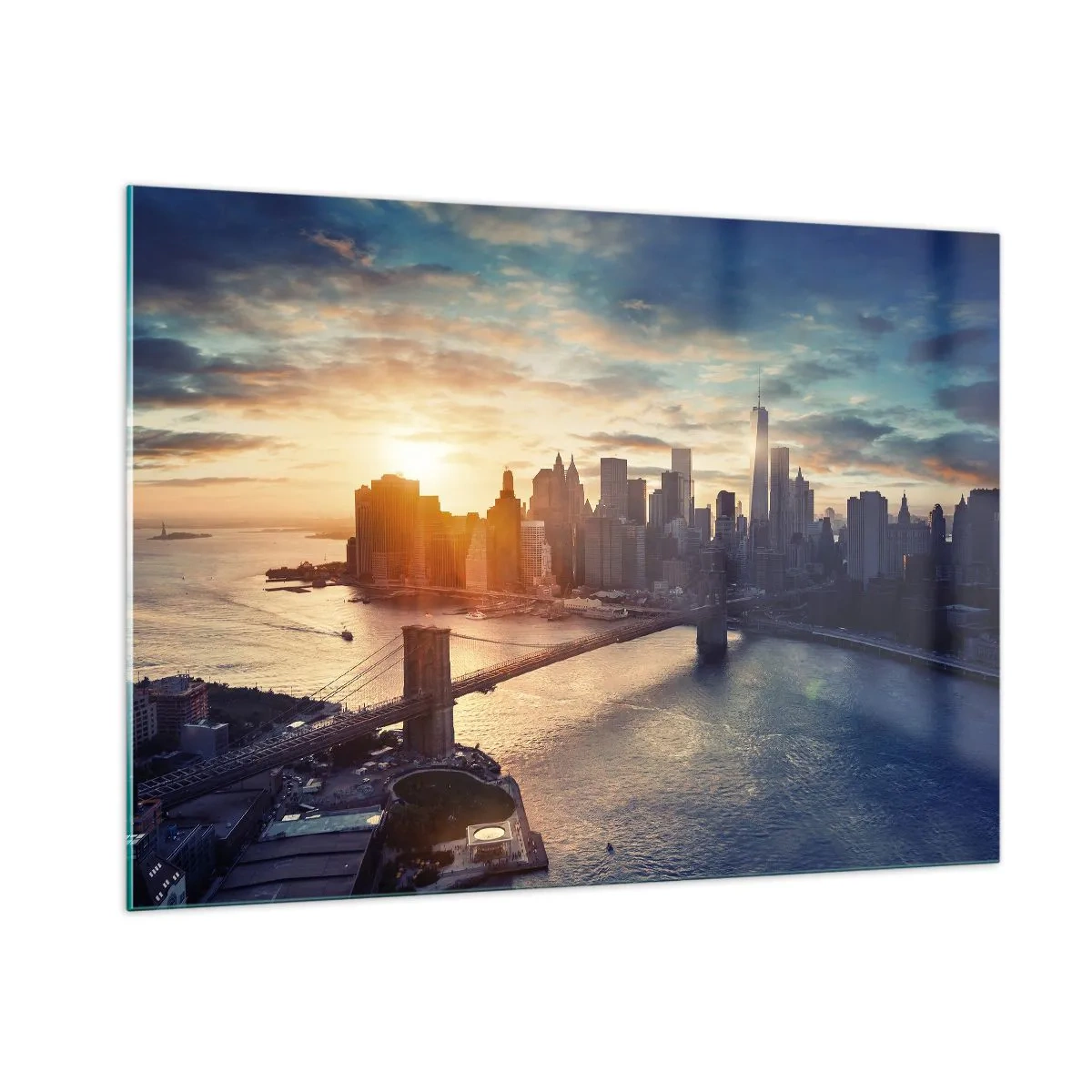 Cuadro sobre vidrio - Impresiones sobre Vidrio - Vista de la ciudad al atardecer con el puente en primer plano - 100x70cm - Un monumento a la cultura occidental - Decoración de pared moderna para salón y dormitorio ARTTOR