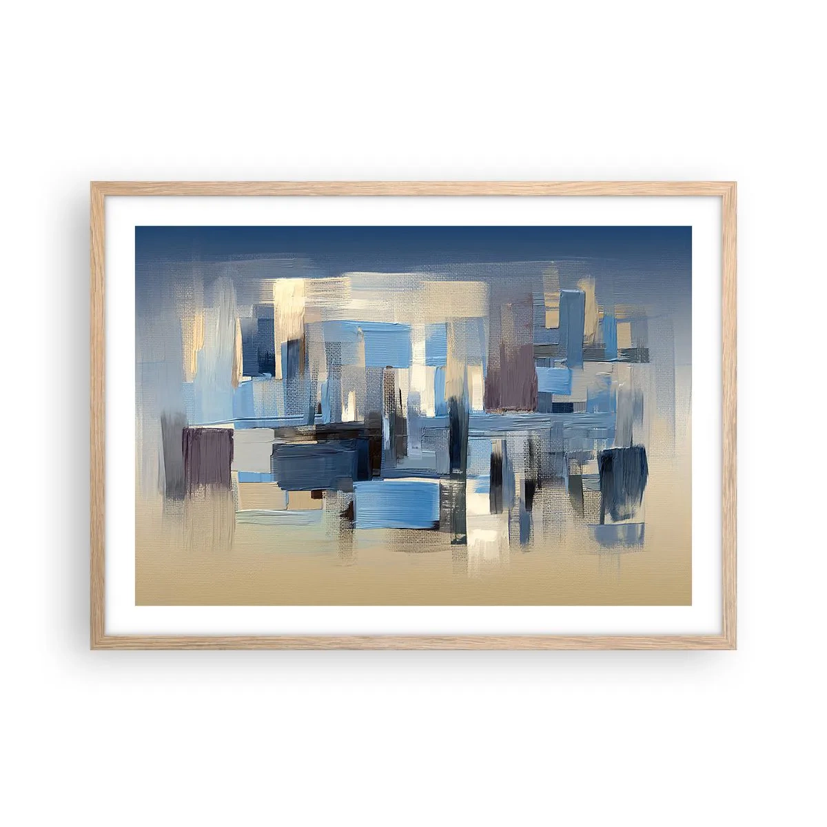 Póster en marco roble claro - Construcción azul - 70x50 cm