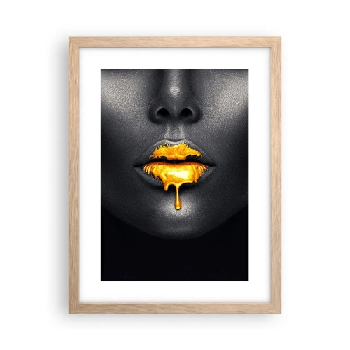 Póster en marco roble claro - Labios de oro - 30x40 cm