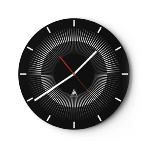 Reloj de pared - Reloj de vidrio - Fondo negro con un patrón radiante en forma de disco solar. - 30x30cm - Sol negro - Decoración de pared moderna para salón, cocina y dormitorio ARTTOR