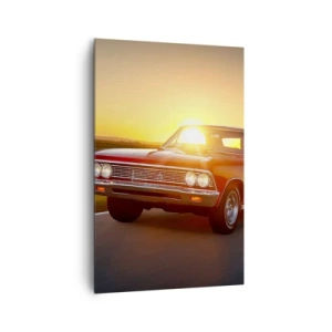 Cuadro sobre lienzo - Impresión de Imagen - Un coche rojo al atardecer en una carretera abierta. - 80x120cm - El deseo es rojo - Decoración de pared moderna para salón y dormitorio ARTTOR