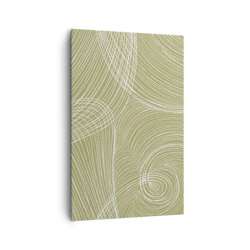 Cuadro sobre lienzo - Impresión de Imagen - Líneas verdes y blancas en una composición abstracta. - 80x120cm - Abstracción intrincada en blanco - Decoración de pared moderna para salón y dormitorio ARTTOR