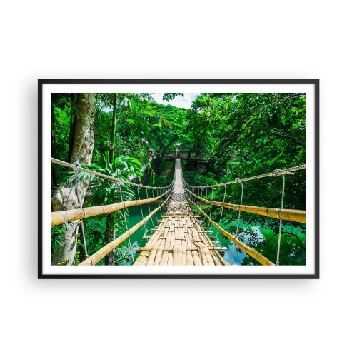 Póster en marco negro - Un puente colgante de bambú rodeado de vegetación. - 100x70cm - Puente colgante sobre la vegetación - Decoración de pared moderna para salón y dormitorio ARTTOR