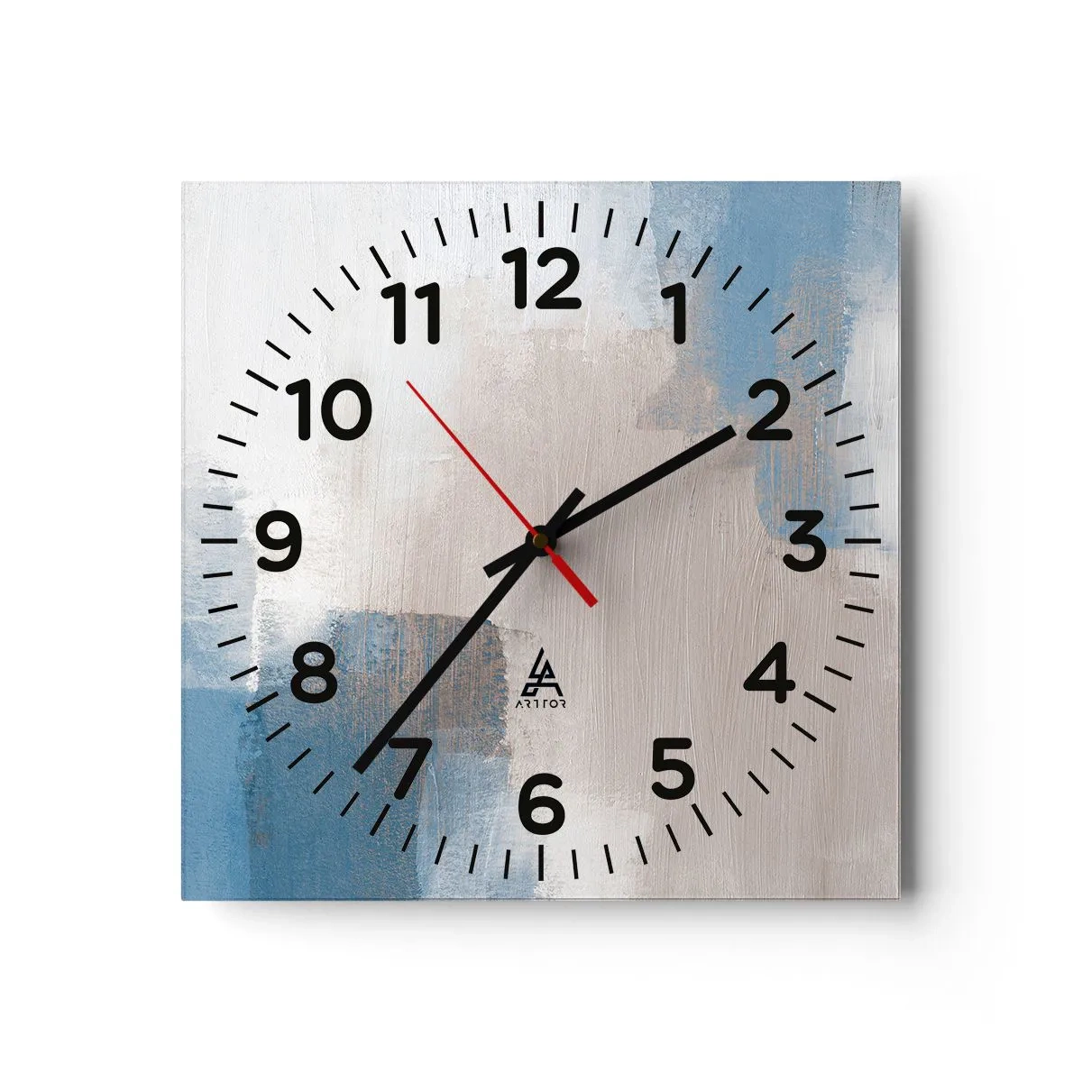 Reloj de pared - Reloj de vidrio - Abstracción rosa tras un velo azul - 30x30 cm