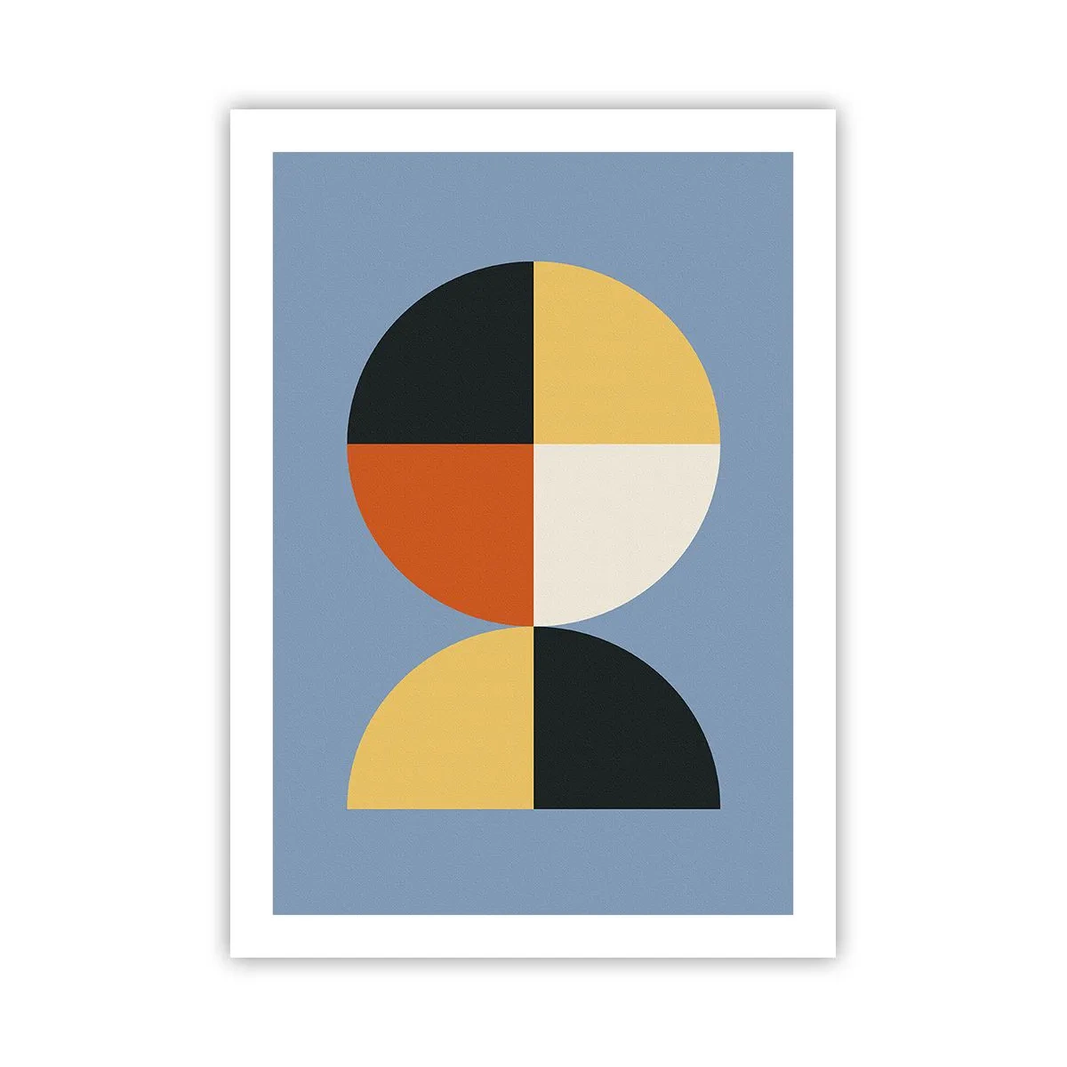 Póster - Motivo geométrico en forma de círculo y semicírculo sobre fondo azul. - 50x70cm - Mira y cuenta - Decoración de pared moderna para salón y dormitorio ARTTOR