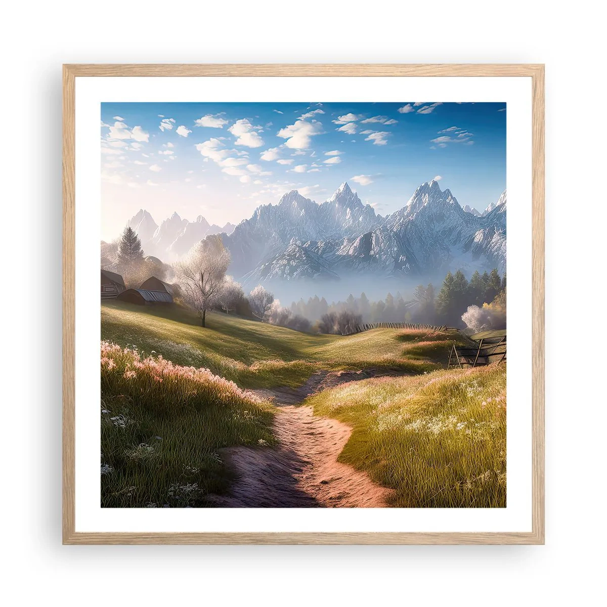 Póster en marco roble claro - Valle idílico - 60x60 cm