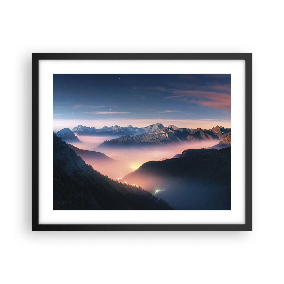 Póster en marco negro - Luz en los valles - 50x40 cm