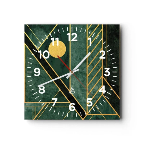 Reloj de pared - Reloj de vidrio - La dinámica del oro y el azul - 30x30 cm