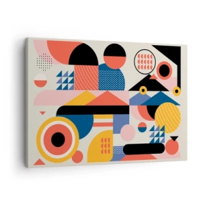 Cuadro sobre lienzo - Impresión de Imagen - Formas geométricas coloridas en estilo retro - 70x50cm - Composición: juegos - Decoración de pared moderna para salón y dormitorio ARTTOR
