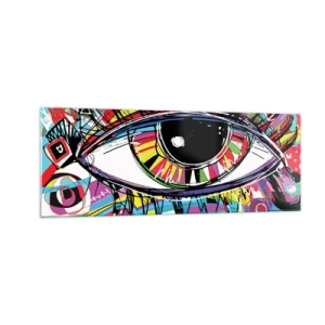 Cuadro sobre vidrio - Impresiones sobre Vidrio - Ojo de grafiti abstracto colorido - 140x50cm - Un ojo colorido - un alma colorida - Decoración de pared moderna para salón y dormitorio ARTTOR