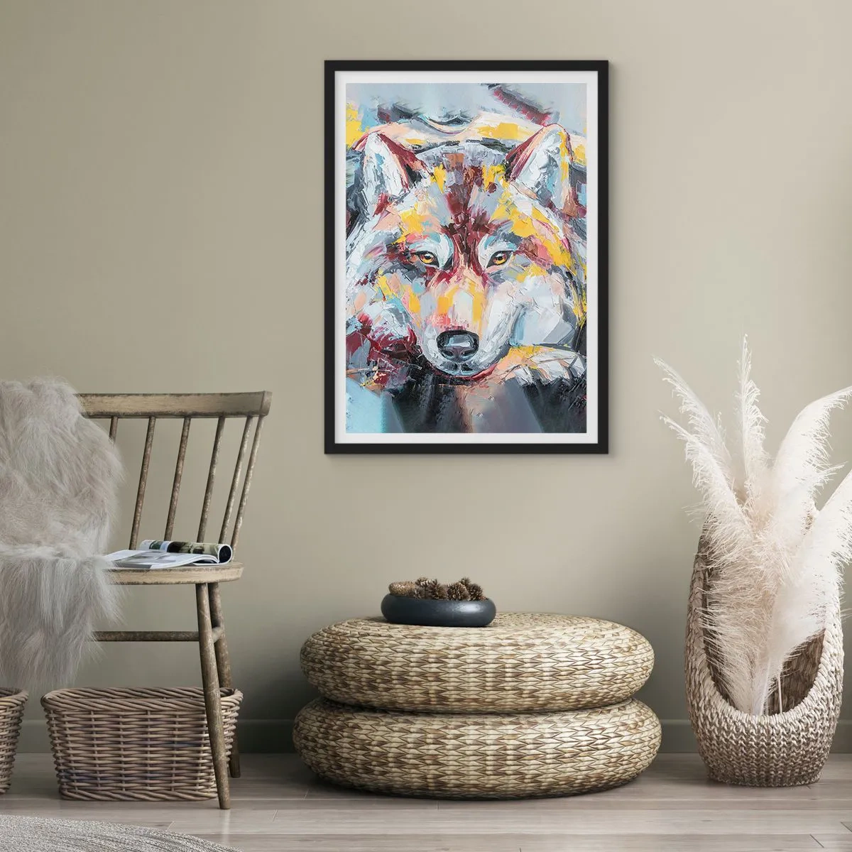 Póster en marco negro - Pinceladas de lobo - 61x91 cm
