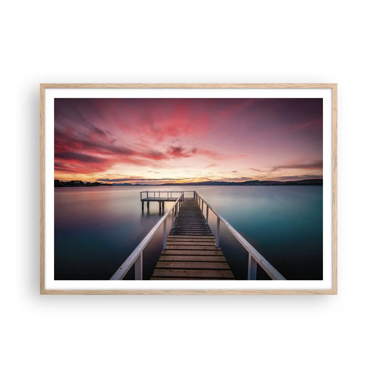 Póster en marco roble claro - La suave llama del atardecer - 100x70 cm