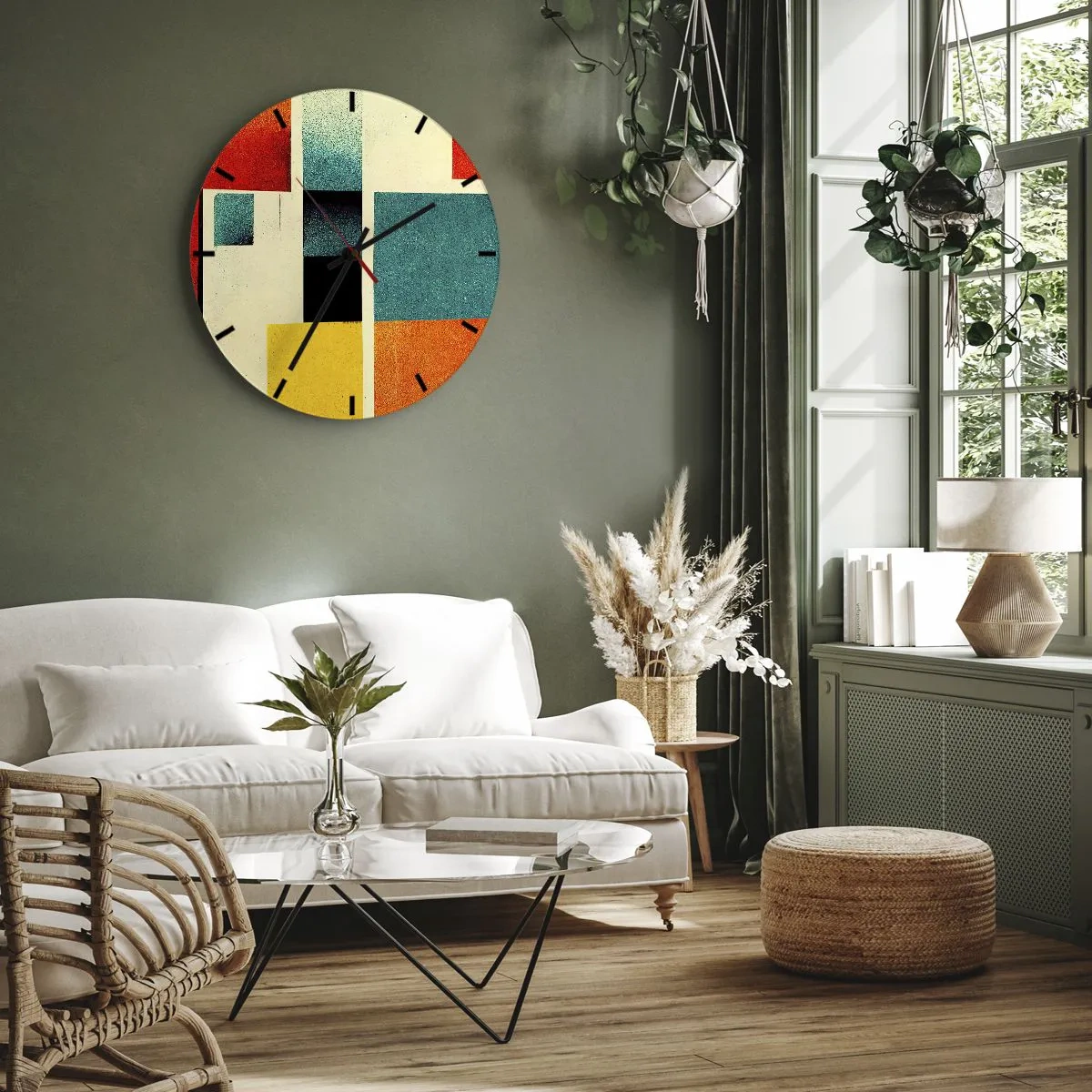 Reloj de pared - Reloj de vidrio - Abstracción geométrica - buena energía - 40x40 cm